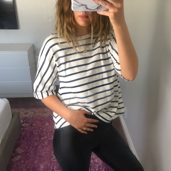 Zara Tops - Zara Boxy Navy & White Striped Top